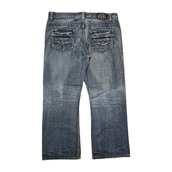 Baileys Pt Black Mens Boot Cut Jeans 38 X 30 Whiskered Embroidered Distressed - Picture 3 of 12